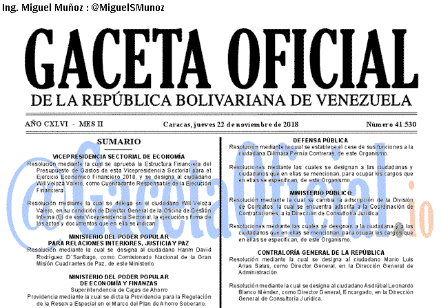 Gaceta Oficial 41530 del 22 Noviembre 2018
