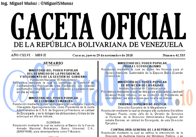 Gaceta Oficial 41535 del 29 Noviembre 2018
