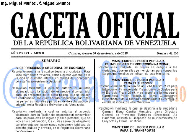 Gaceta Oficial 41536 del 30 Noviembre 2018