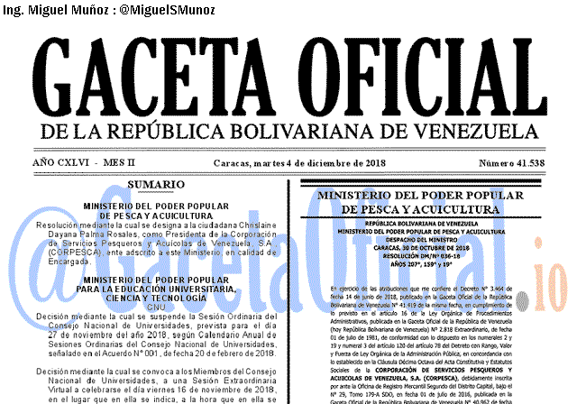 Gaceta Oficial 41534 del 4 Diciembre 2018