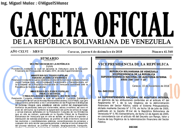 Gaceta Oficial 41540 del 6 Diciembre 2018