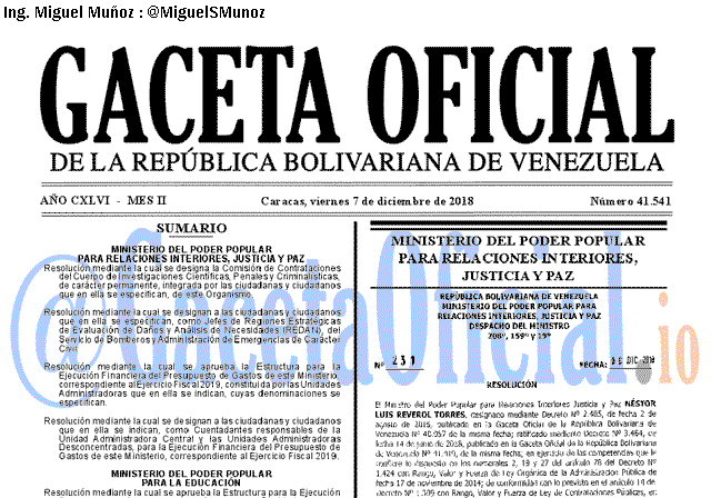 Gaceta Oficial 41541 del 7 Diciembre 2018