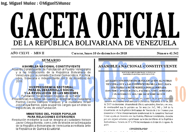 Gaceta Oficial 41542 del 10 Diciembre 2018