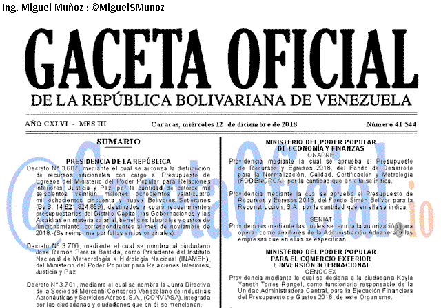 Gaceta Oficial 41544 del 12 Diciembre 2018
