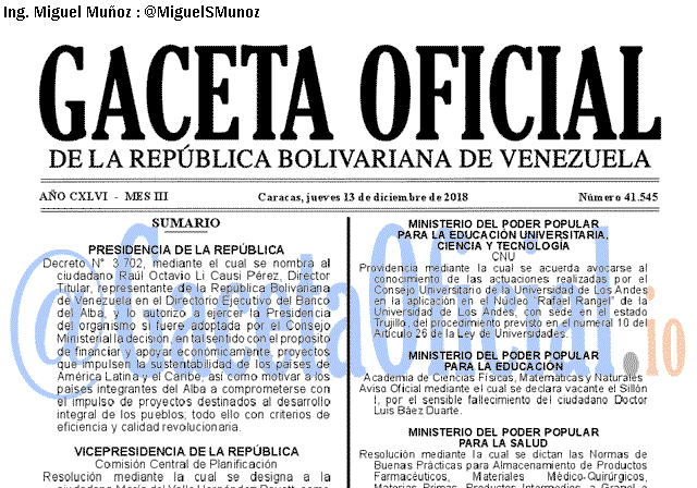 Gaceta Oficial 41545 del 13 Diciembre 2018