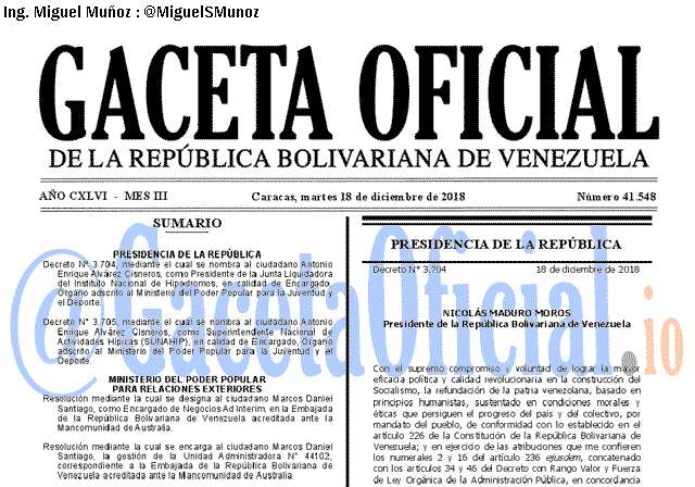 Gaceta Oficial 41548 del 18 Diciembre 2018