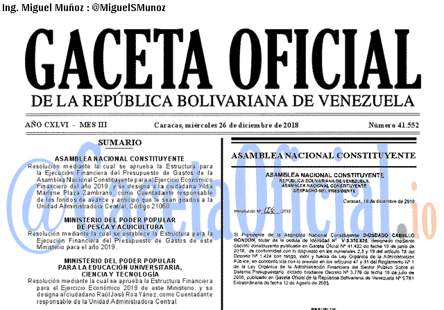 Gaceta Oficial 41552 del 26 Diciembre 2018