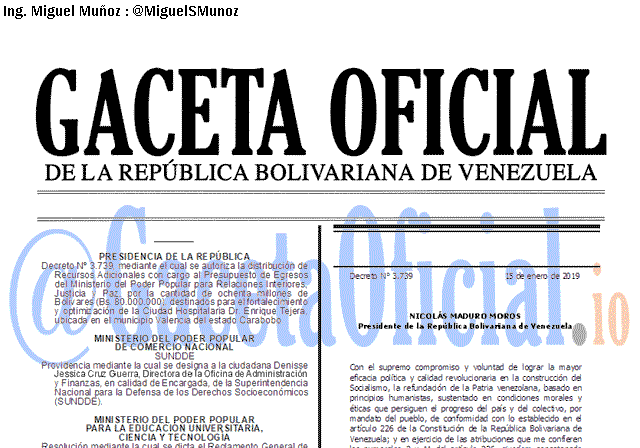 Gaceta Oficial 41564 del 15 Enero 2019 Gaceta Oficial 41564 del 15 Enero 2019