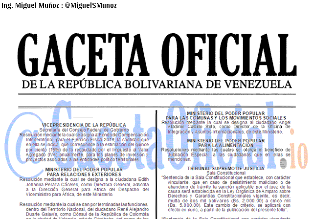 Gaceta Oficial 41565 del 16 Enero 2019 Gaceta Oficial 41565 del 16 Enero 2019