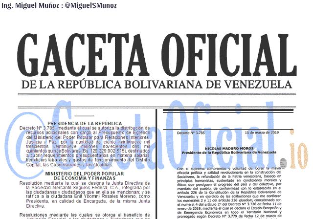 Gaceta Oficial 41599 del 15 Marzo 2019 Gaceta Oficial 41599 del 15 Marzo 2019