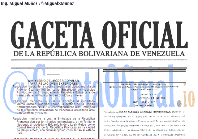 Gaceta Oficial 41605 del 25 Marzo 2019