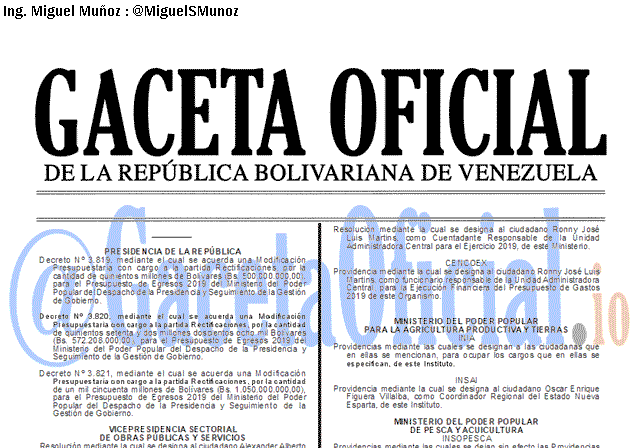 Gaceta Oficial 41615 del 11 Abril 2019