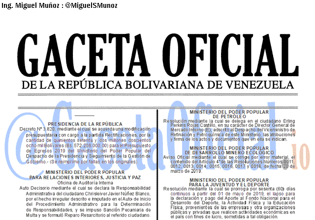 Gaceta Oficial 41621 del 26 Abril 2019 Gaceta Oficial 41621 del 26 Abril 2019