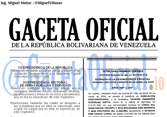Gaceta Oficial 41641 del 27 Mayo 2019 Gaceta Oficial 41641 del 27 Mayo 2019
