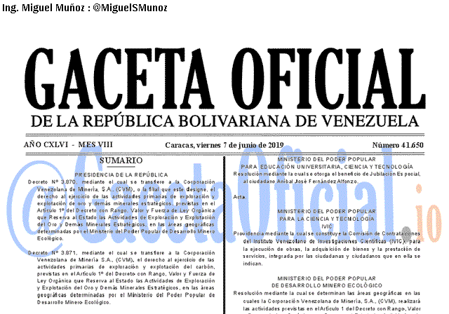 Gaceta Oficial 41650 del 7 Junio 2019 Gaceta Oficial 41650 del 7 Junio 2019
