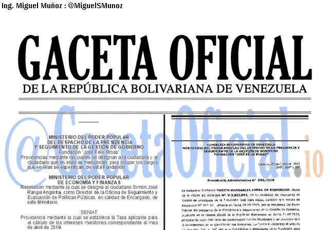 Gaceta Oficial 41656 del 17 Junio 2019