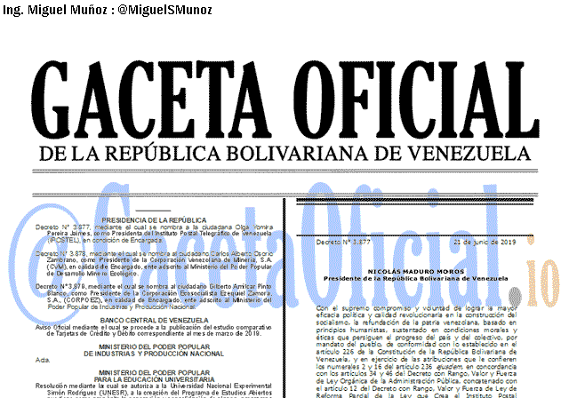 Gaceta Oficial 41660 del 21 Junio 2019 Gaceta Oficial 41660 del 21 Junio 2019