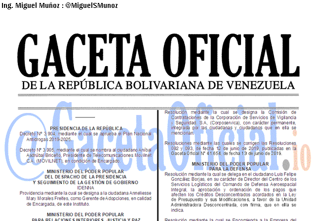 Gaceta Oficial 41669 del 8 Julio 2019 Gaceta Oficial 41669 del 8 Julio 2019
