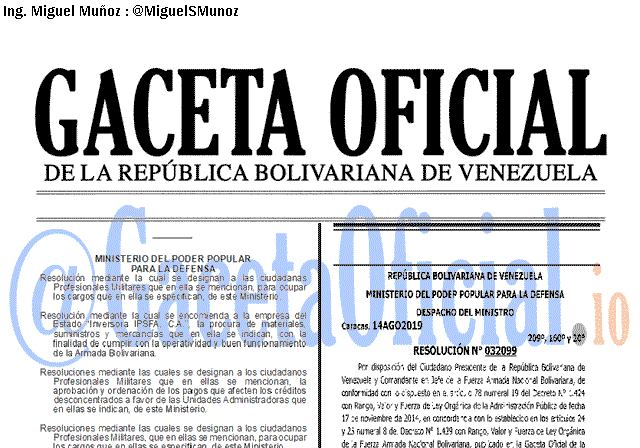Gaceta Oficial 41702 del 26 agosto 2019