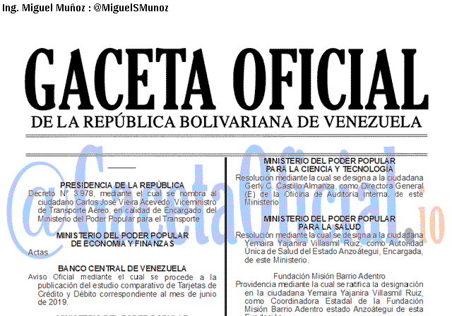 Gaceta Oficial 41706 del 30 agosto 2019