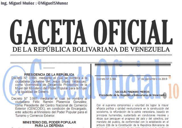 Gaceta Oficial 41718 del 17 septiembre 2019 Gaceta Oficial 41718 del 17 septiembre 2019