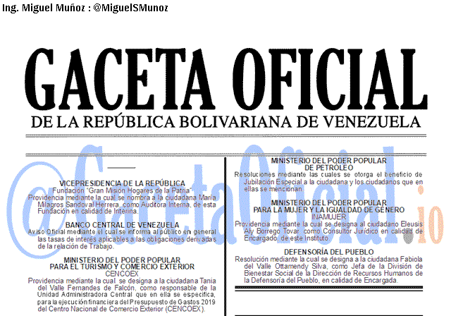 Gaceta Oficial 41734 del 9 Octubre 2019 Gaceta Oficial 41734 del 9 octubre 2019