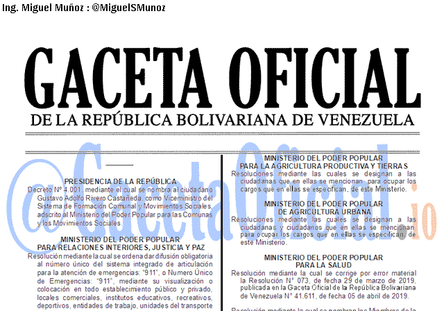 Gaceta Oficial 41738 del 15 Octubre 2019 Gaceta Oficial 41738 del 15 octubre 2019
