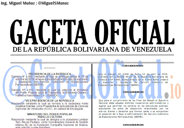 Gaceta Oficial 41741 del 18 Octubre 2019 Gaceta Oficial 41741 del 18 octubre 2019