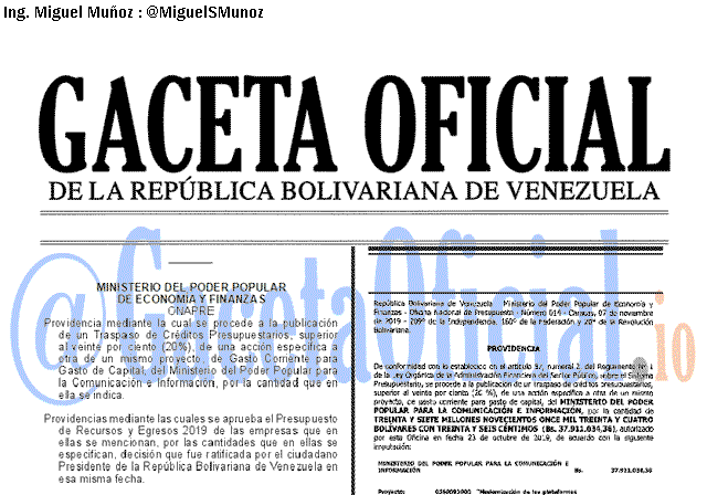 Gaceta Oficial 41758 del 12 Noviembre 2019 Gaceta Oficial 41758 del 12 noviembre 2019