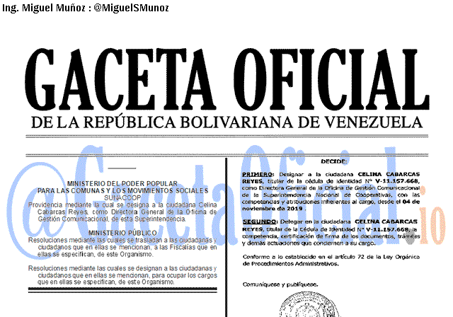 Gaceta Oficial 41764 del 20 Noviembre 2019 Gaceta Oficial 41764 del 20 noviembre 2019
