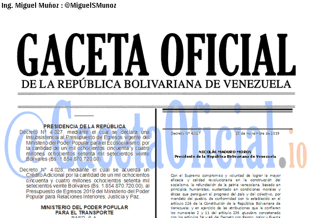 Gaceta Oficial 41767 del 25 noviembre 2019
