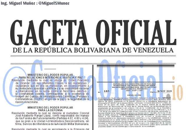 Gaceta Oficial 41769 del 27 noviembre 2019