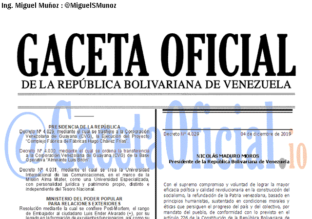 Gaceta Oficial 41774 del 4 Diciembre 2019 Gaceta Oficial 41774 del 4 Diciembre 2019
