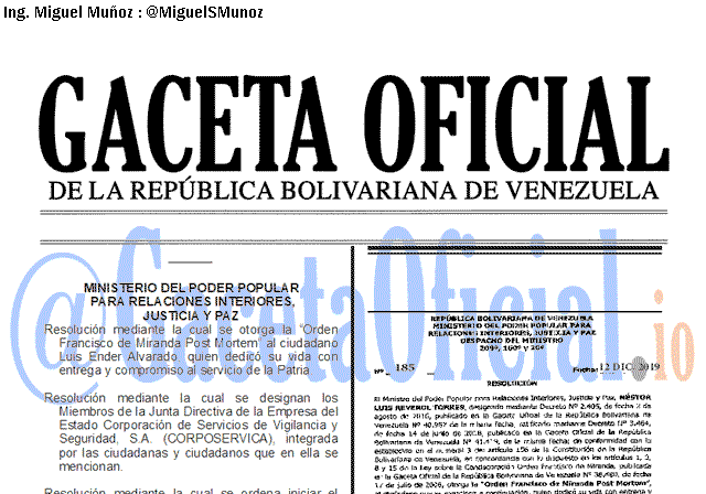 Gaceta Oficial 41780 del 12 Diciembre 2019 Gaceta Oficial 41780 del 12 Diciembre 2019