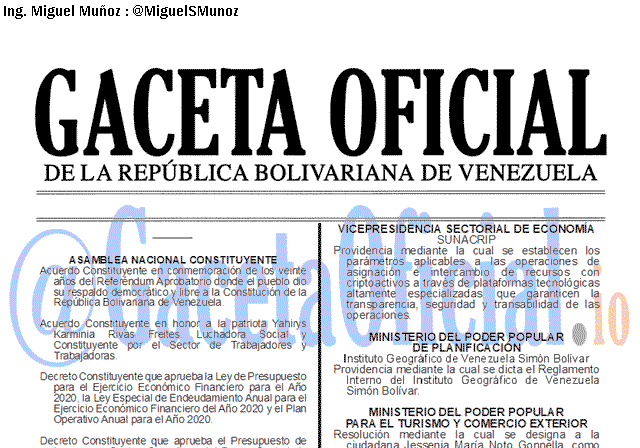 Gaceta Oficial 41782 del 16 Diciembre 2019 Gaceta Oficial 41782 del 16 Diciembre 2019