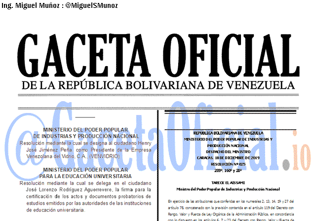 Gaceta Oficial 41784 del 18 Diciembre 2019 Gaceta Oficial 41784 del 18 Diciembre 2019