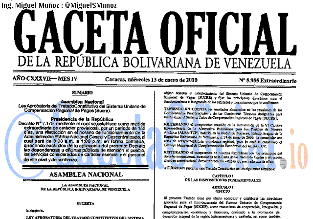 Gaceta Oficial 5955 del 13 Enero 2010