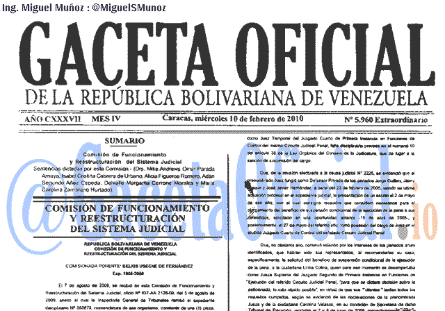 Gaceta Oficial 5960 del 10 Febrero 2010