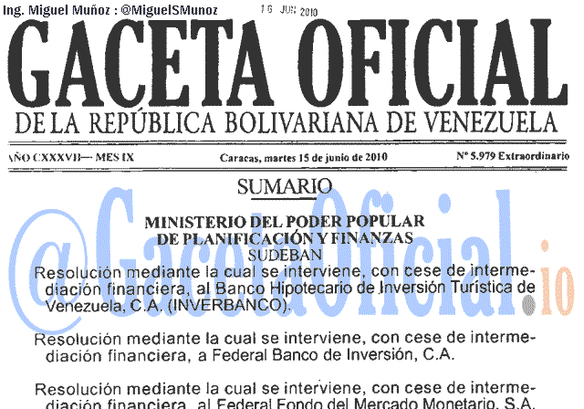Gaceta Oficial 5979 del 15 Junio 2010