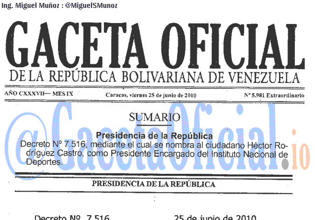 Gaceta Oficial 5981 del 25 Junio 2010