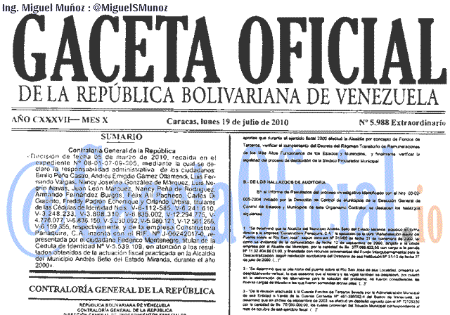 Gaceta Oficial 5988 del 19 Julio 2010