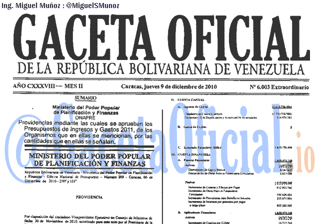 Gaceta Oficial 6003 del 9 Diciembre 2010