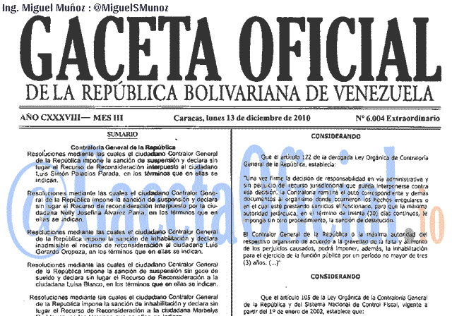 Gaceta Oficial 6004 del 13 Diciembre 2010