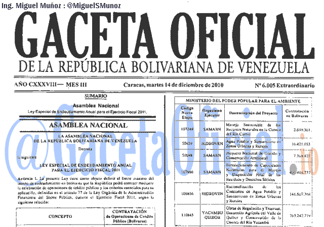 Gaceta Oficial 6005 del 14 Diciembre 2010