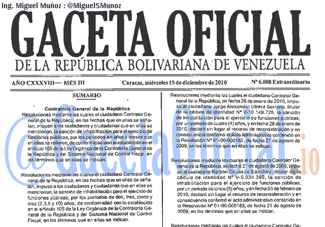 Gaceta Oficial 6008 del 15 Diciembre 2010