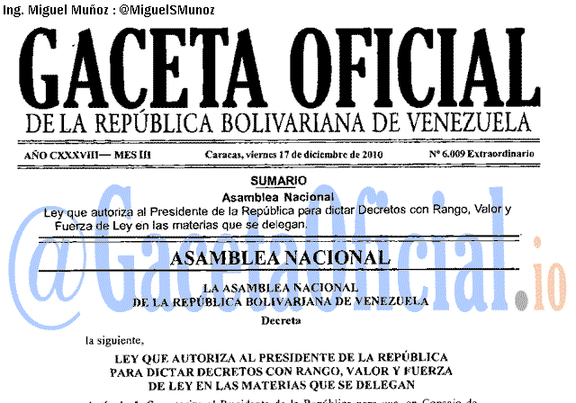 Gaceta Oficial 6009 del 17 Diciembre 2010