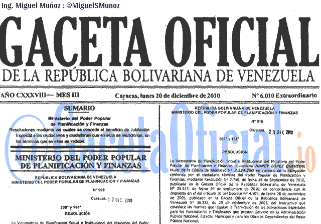 Gaceta Oficial 6010 del 20 Diciembre 2010
