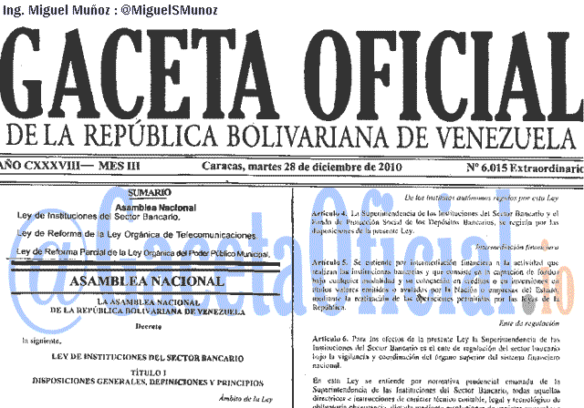 Gaceta Oficial 6015 del 28 Diciembre 2010