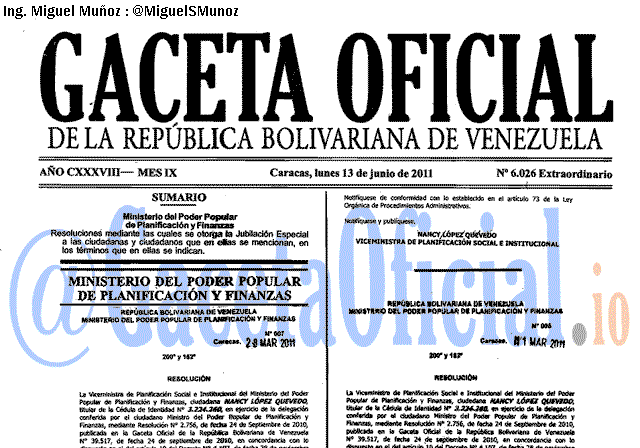 Gaceta Oficial 6026 del 13 Junio 2011