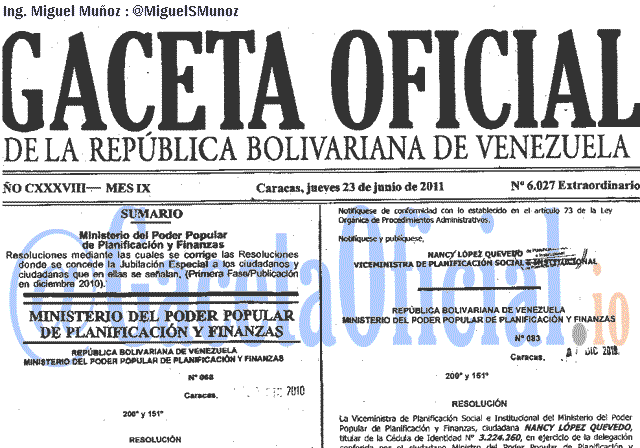 Gaceta Oficial 6027 del 23 Junio 2011